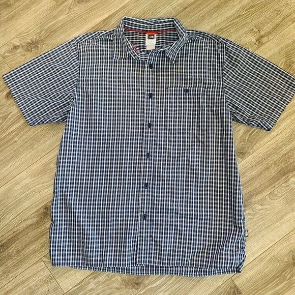 The North Face Mens Shirt Short Sleeve Plaid Blue Cotton Blend Size Large - Picture 1 of 12